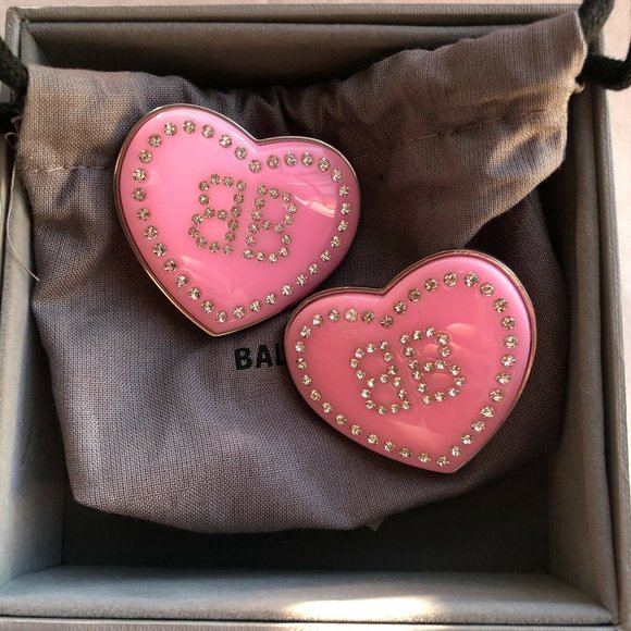 Balenciaga Crush Earrings Crystal Silver Pink Heart Runway Luxury NIB $495 - Picture 1 of 5